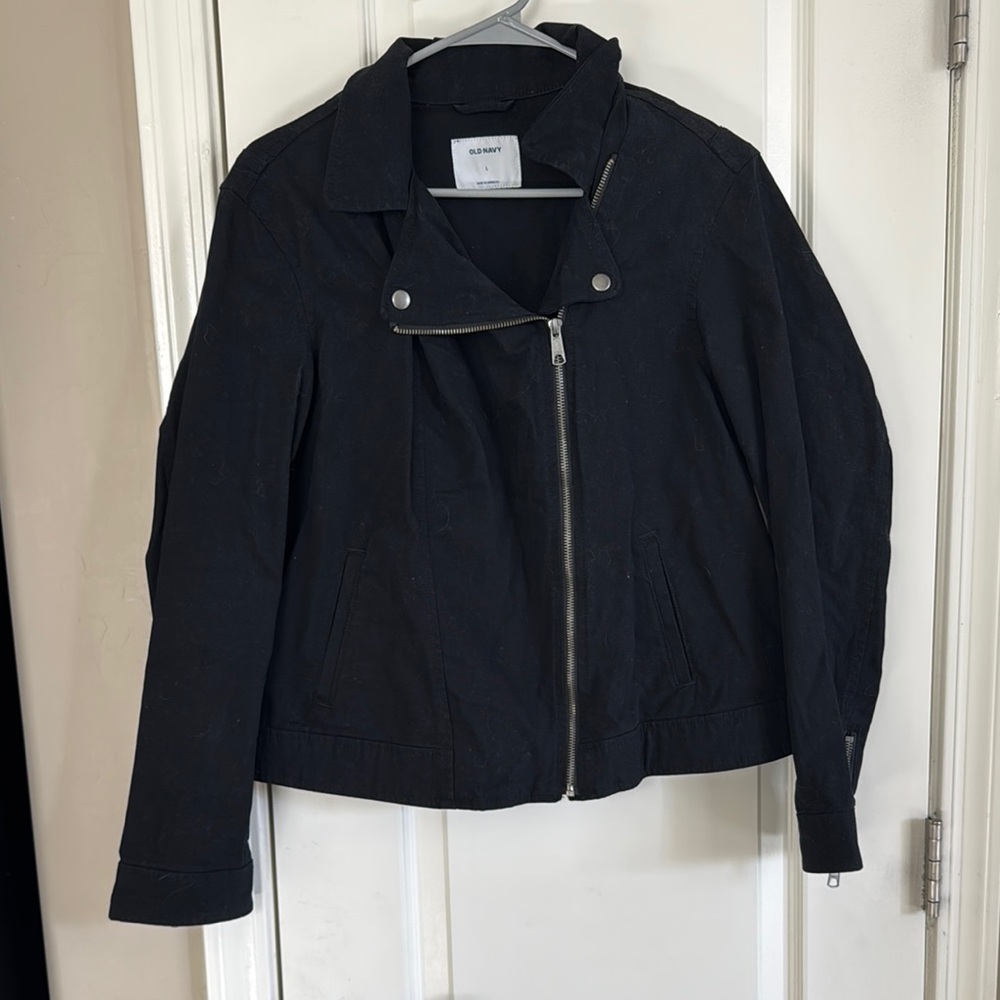 Old Navy Black Utility Jacket with Asymmetrical Zipper and Notched Collar / H2